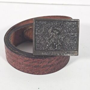 Schlitz Malt Liquor Belt‎ Mens Size 46 Brown Leather Basketweave Vtg Buckle Beer